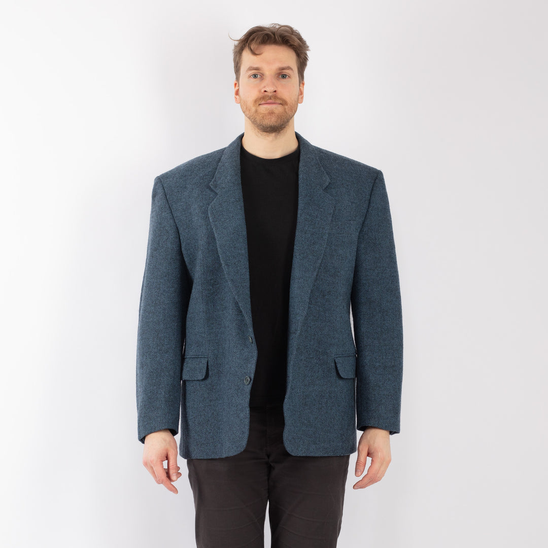 Vintage 70's Men Wool Blazer Jacket in Blue