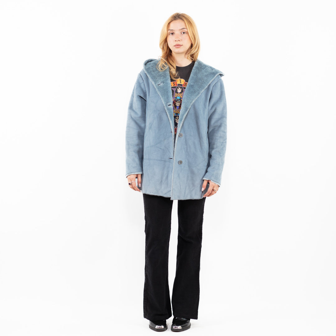 Vintage 00's Women Faux Sheepskin Jacket in BlueA0208