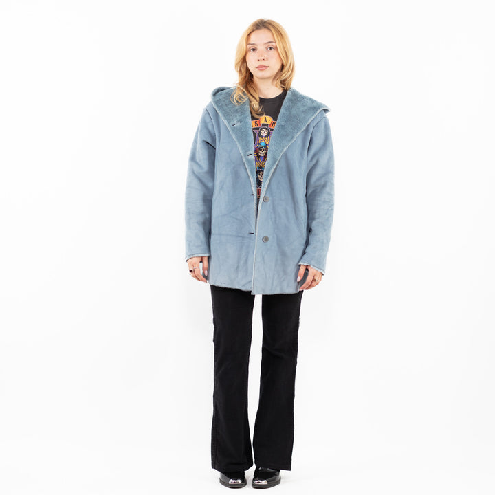 Vintage 00's Women Faux Sheepskin Jacket in BlueA0208