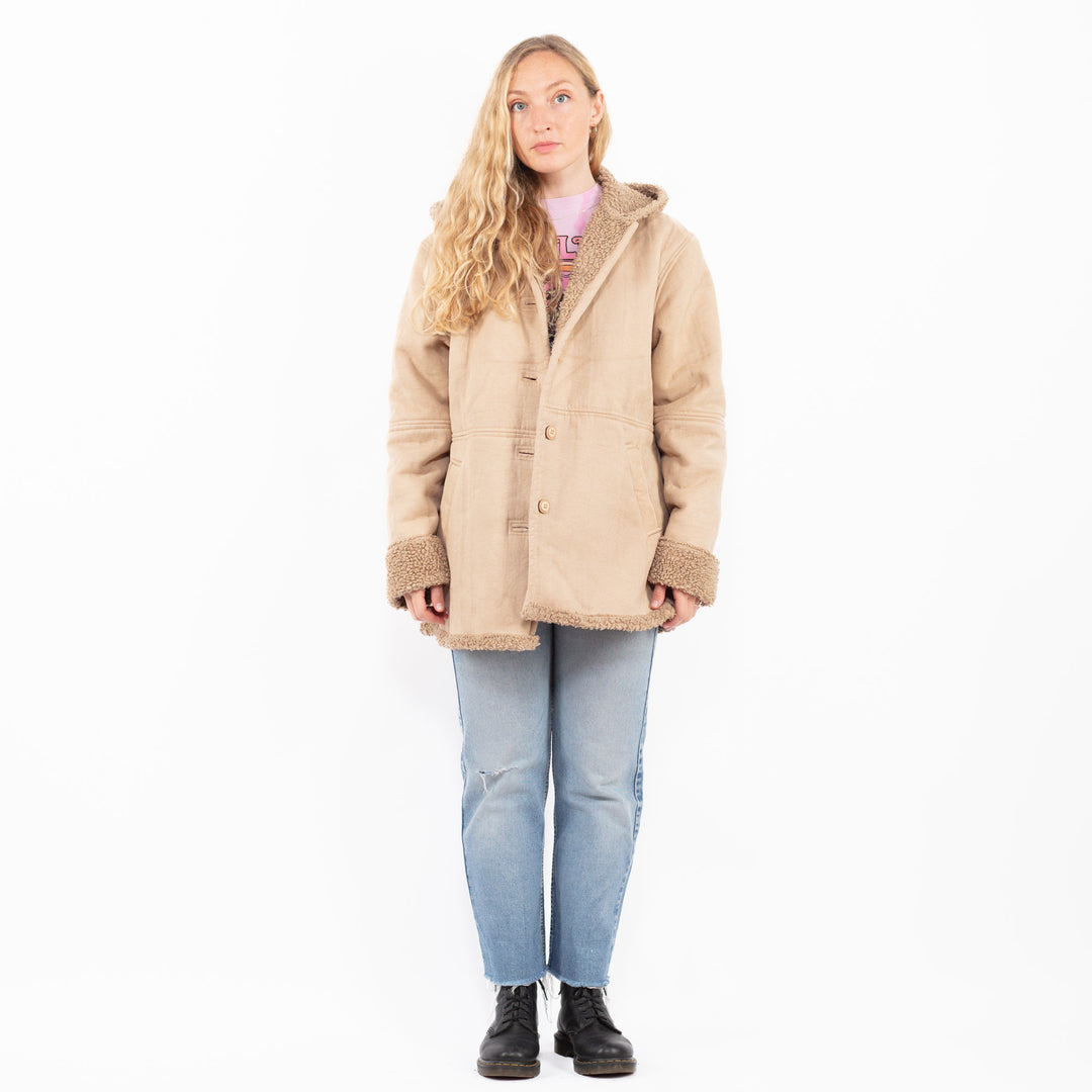 Vintage 00's Women Faux Sheepskin Coat in BeigeA0563