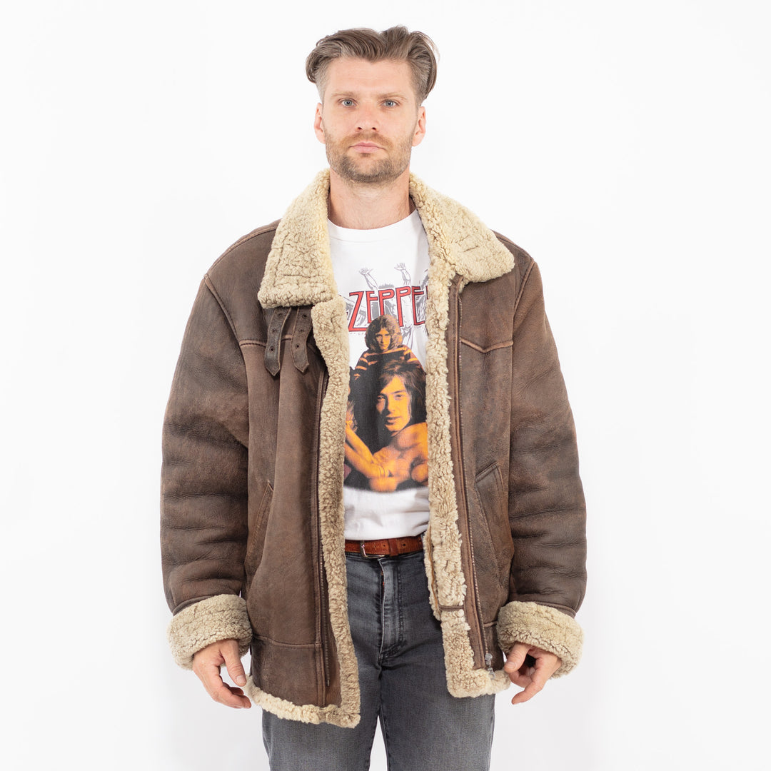 Vintage 80's Men Sheepskin Jacket in BrownZ2104