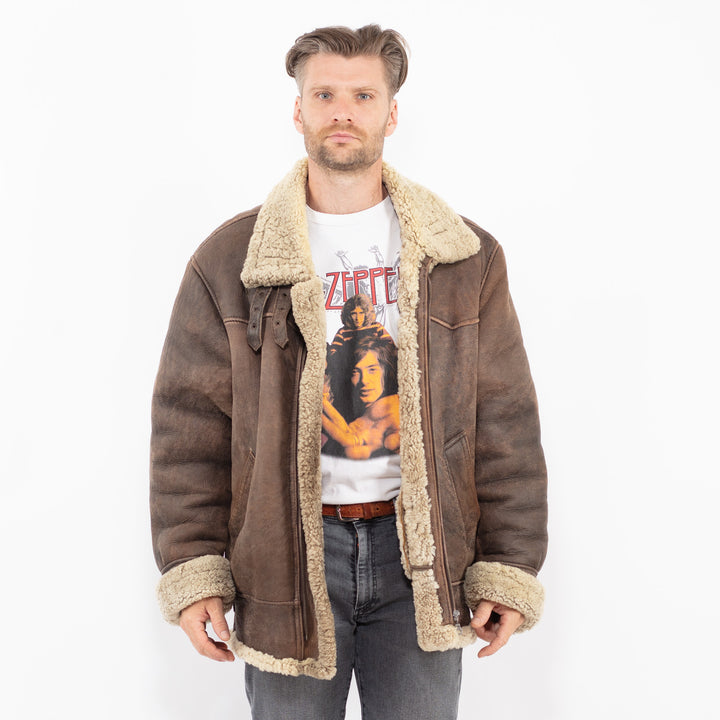 Vintage 80's Men Sheepskin Jacket in BrownZ2104