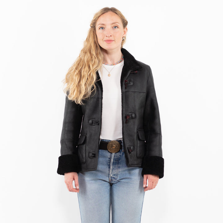 Vintage 90's Women Sheepskin Jacket in BlackA0313