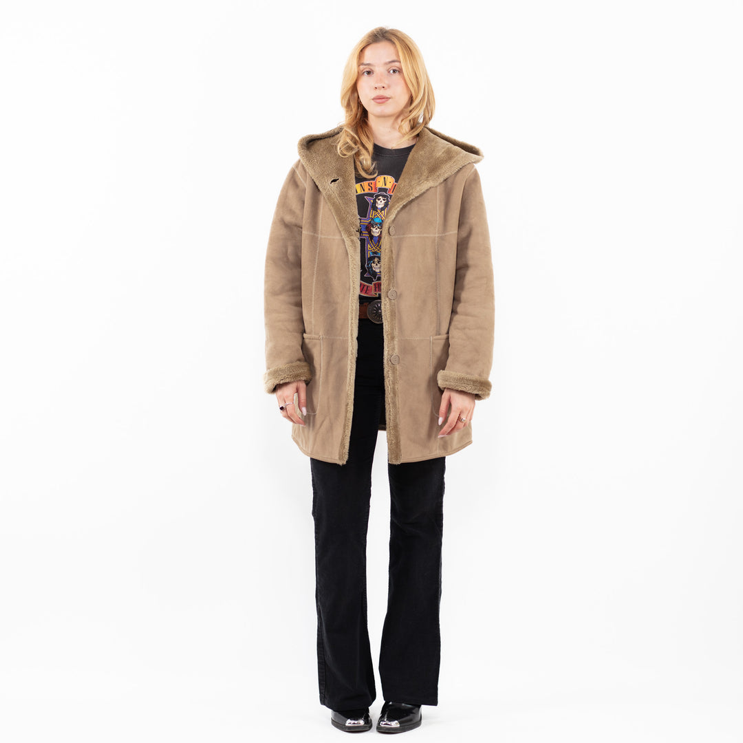 Vintage 90's Women Faux Sheepskin Coat in BeigeA0209
