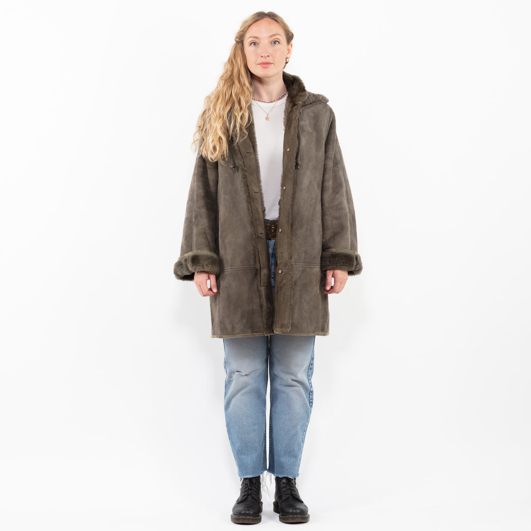 Vintage 90's Women Sheepskin Coat in GreenA0314