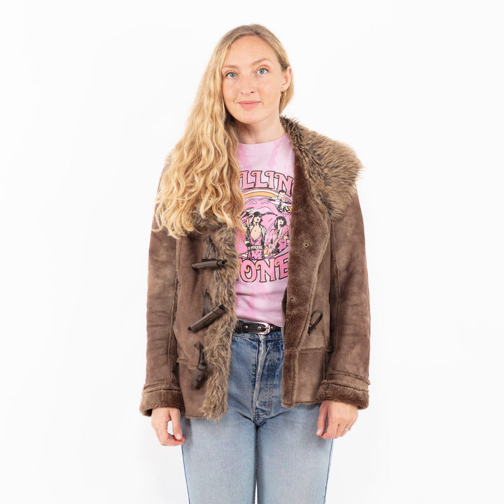 Vintage 00's Women Faux Sheepskin Jacket in BrownA0564