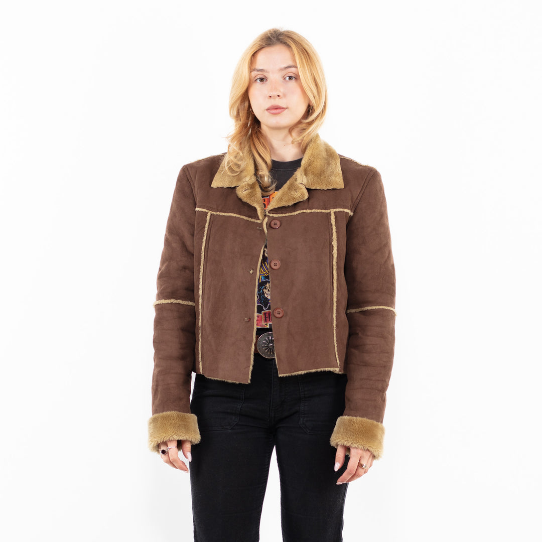 Vintage 00's Women Faux Sheepskin Jacket in BrownA0210