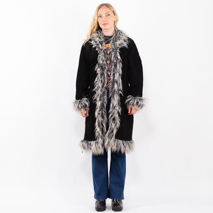 Vintage 90's Women Suede Sherpa Coat in BlackA0416