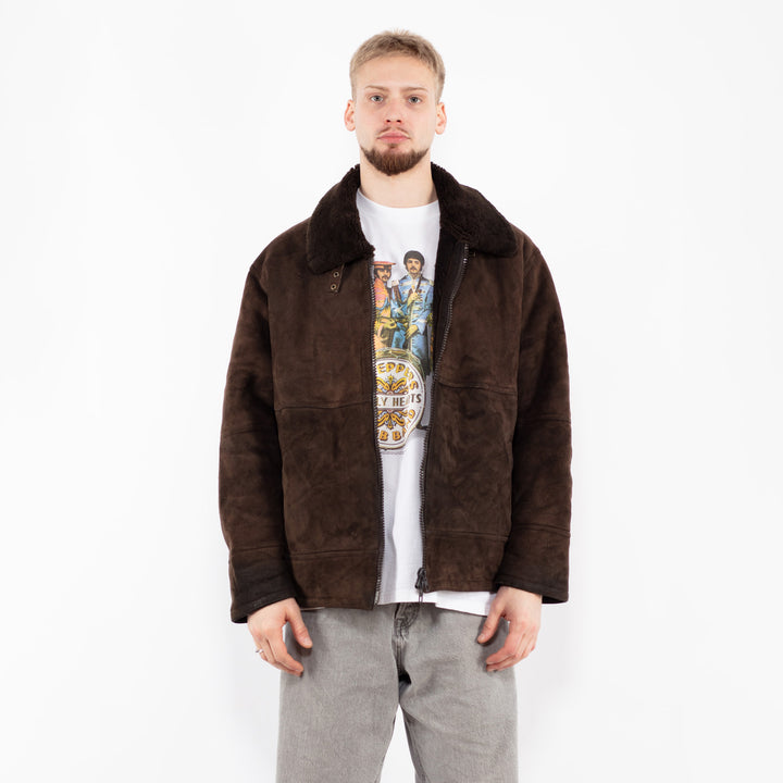 Vintage 90's Men Sheepskin Jacket in Brown
