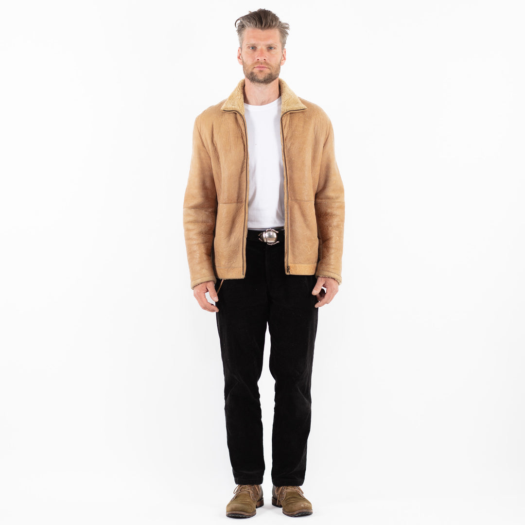 Vintage 90's Men Sheepskin Jacket in BeigeZ1884