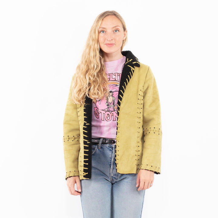 Vintage 00's Women Faux Sheepskin Jacket in GreenA0566