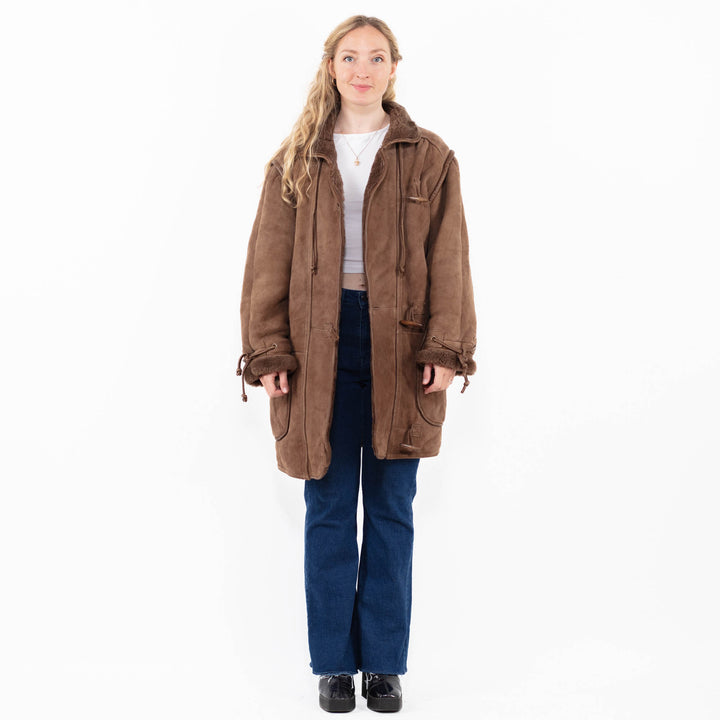 Vintage 90's Women Sheepskin Coat in Brown