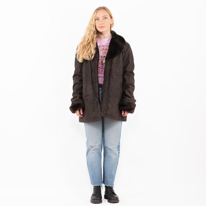 Vintage 90's Women Suede Sherpa Coat in BrownA0567