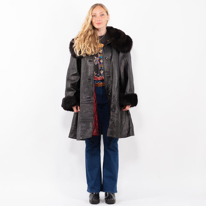 Vintage 70's Women Leather Coat in BlackA0418