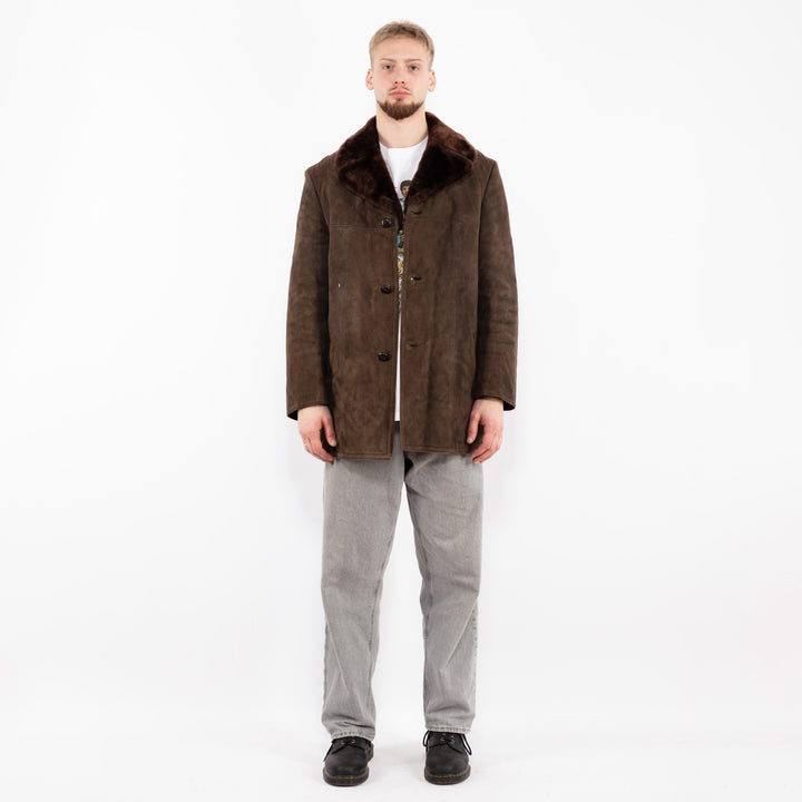 Vintage 70's Men Suede Sherpa Coat in Brown