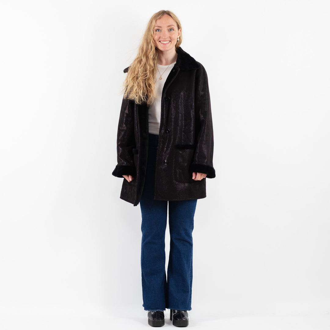Vintage 90's Women Faux Sheepskin in BlackV9918