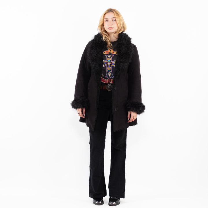 Vintage 90's Women Faux Sheepskin in BlackA0213