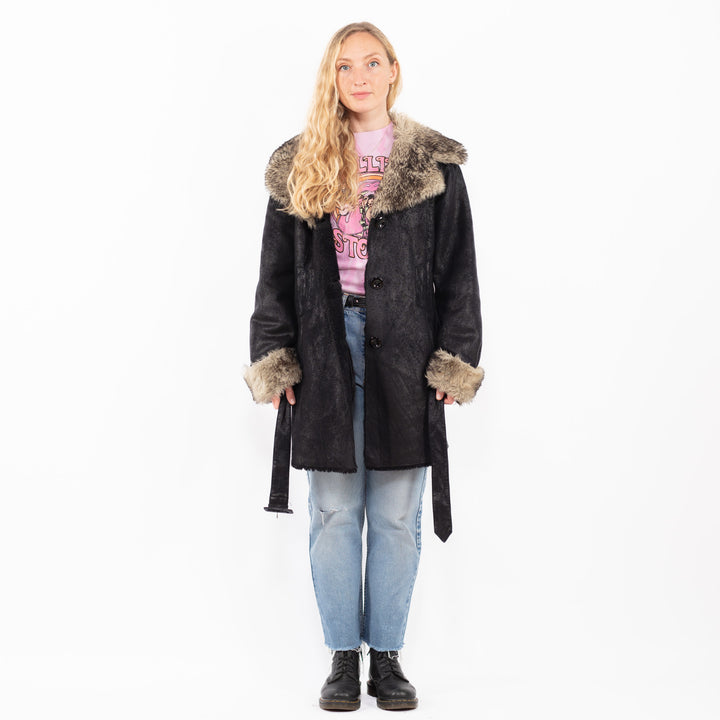 Vintage 00's Women Faux Sheepskin Coat in BlackA0568