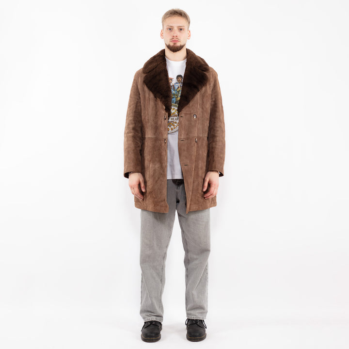 Vintage 70's Men Suede Sherpa Coat in Light Brown