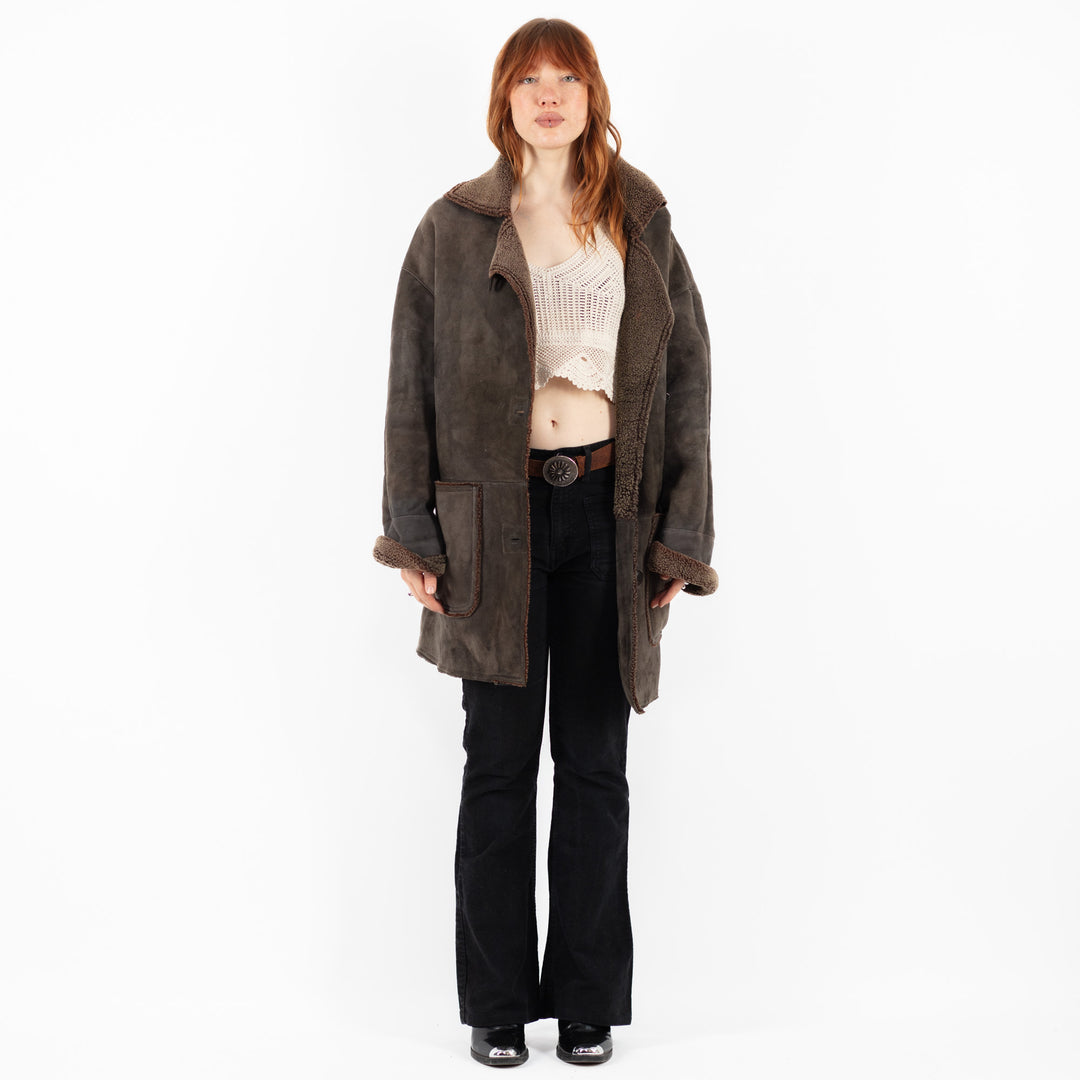 Vintage 90's Women Sheepskin Coat in GrayV9816