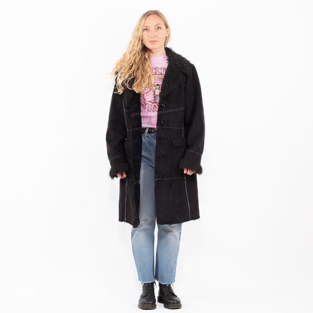Vintage 00's Women Faux Sheepskin Coat in BlackA0569