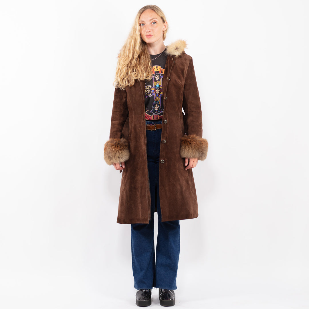 Vintage 80's Women Suede Coat in BrownA0420