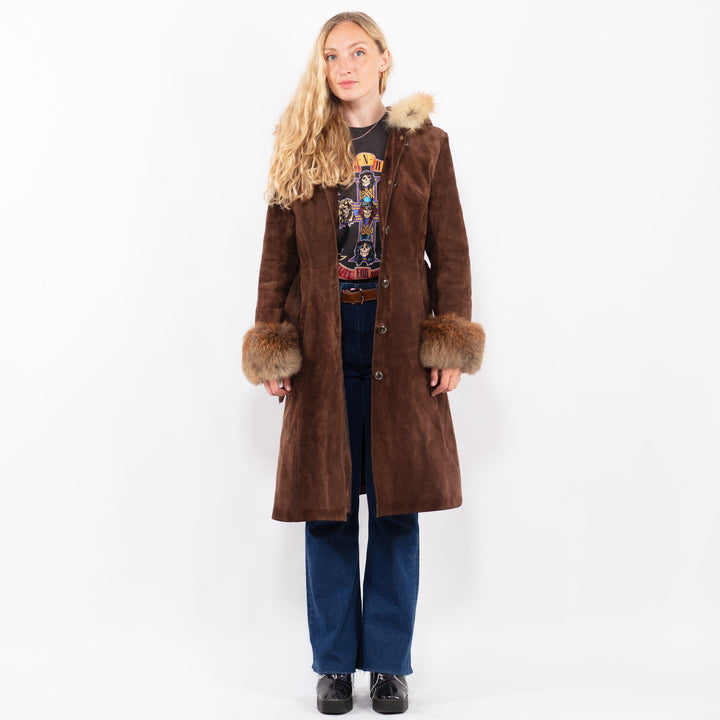 Vintage 80's Women Suede Coat in BrownA0420