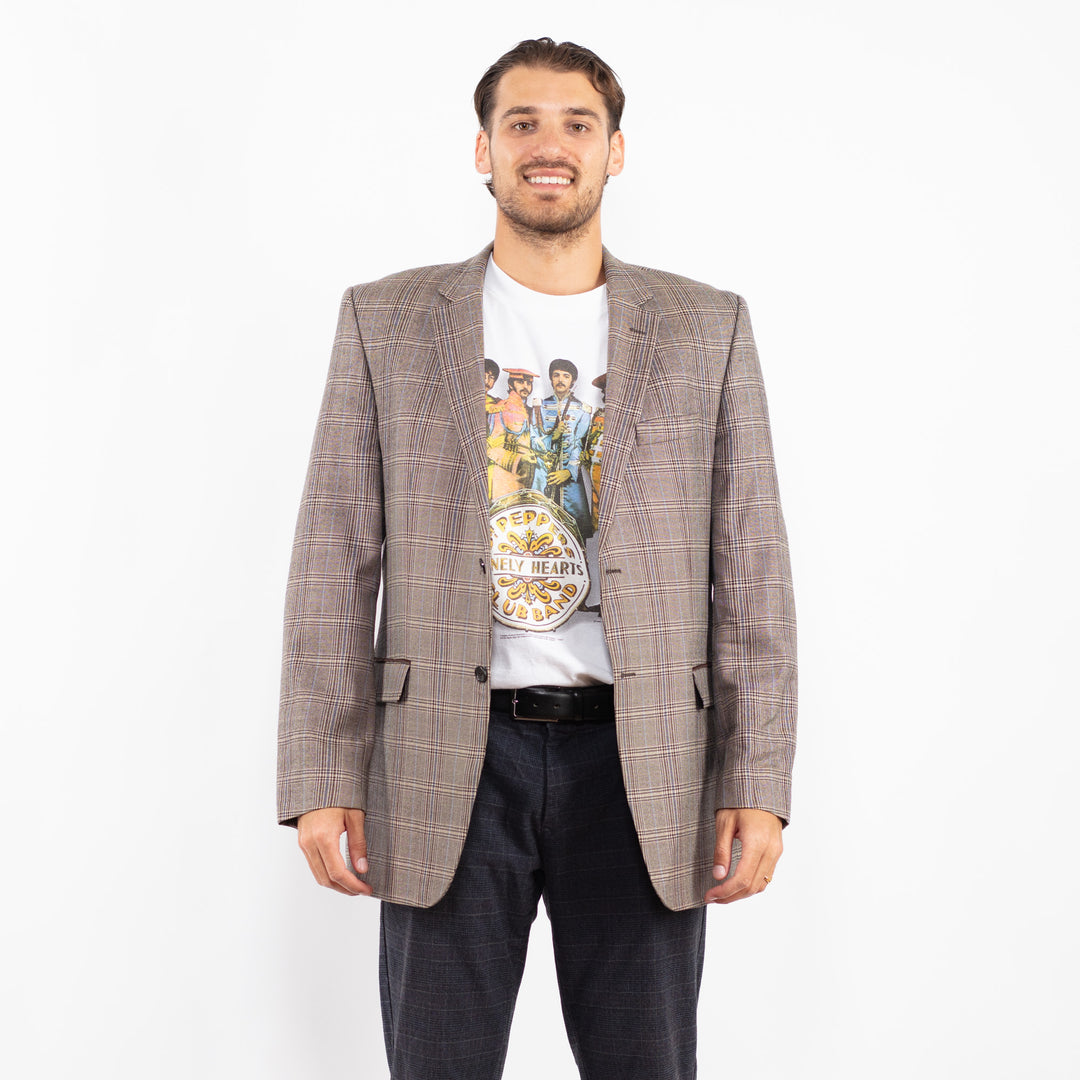 Vintage 90's Men Wool Blazer Jacket in Light Brown