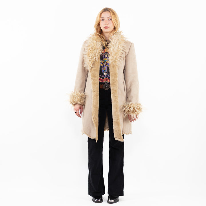 Vintage 90's Women Faux Sheepskin in BeigeA0215