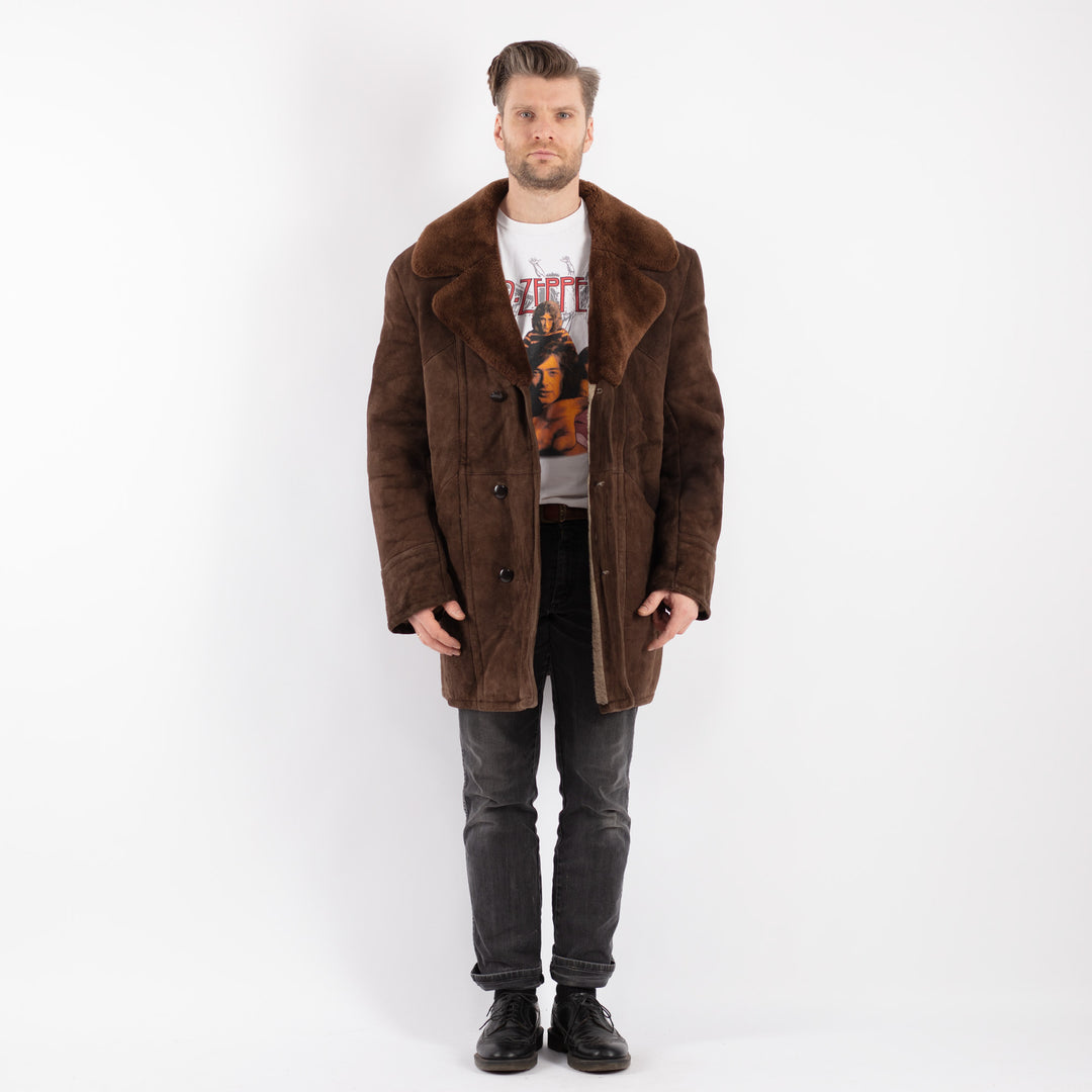 Vintage 70's Men Sheepskin Coat in BrownZ455