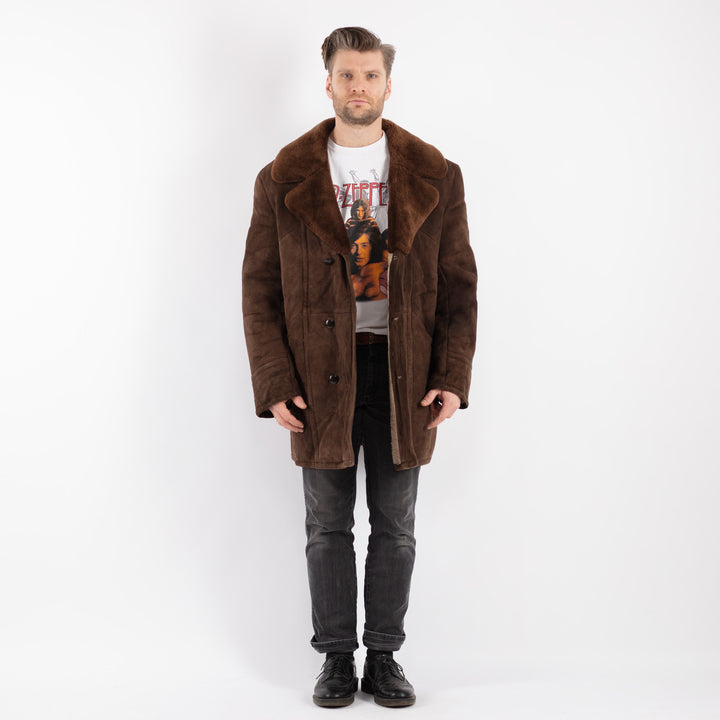 Vintage 70's Men Sheepskin Coat in BrownZ455