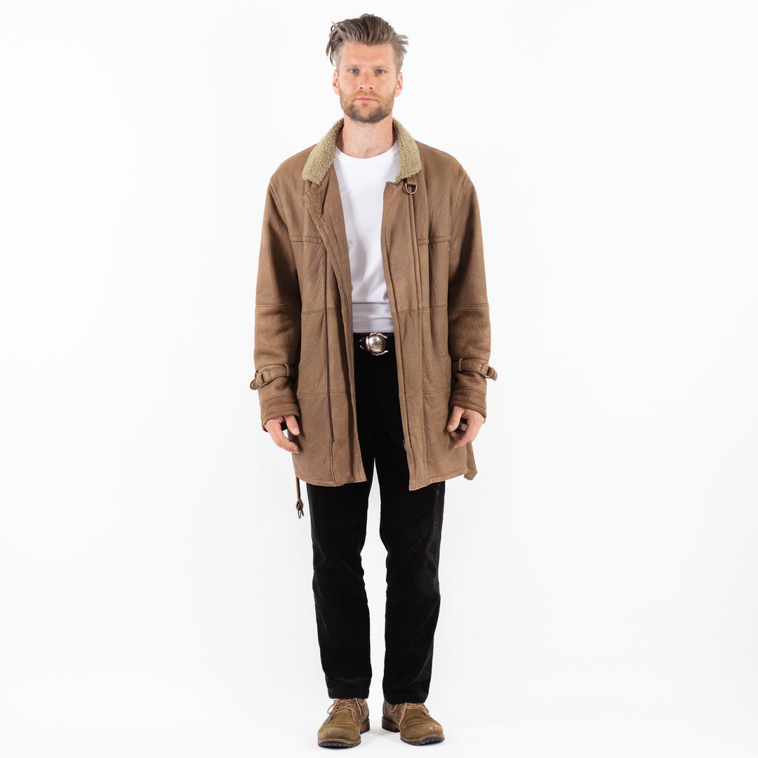 Vintage 90's Men Sheepskin Coat in BeigeZ1889