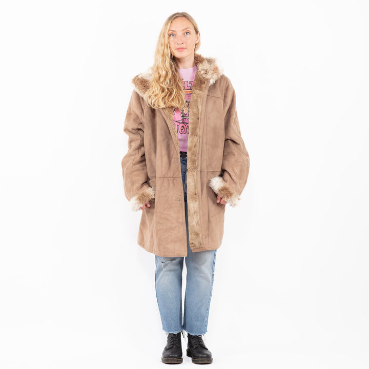 Vintage 90's Women Faux Sheepskin in BeigeA0572