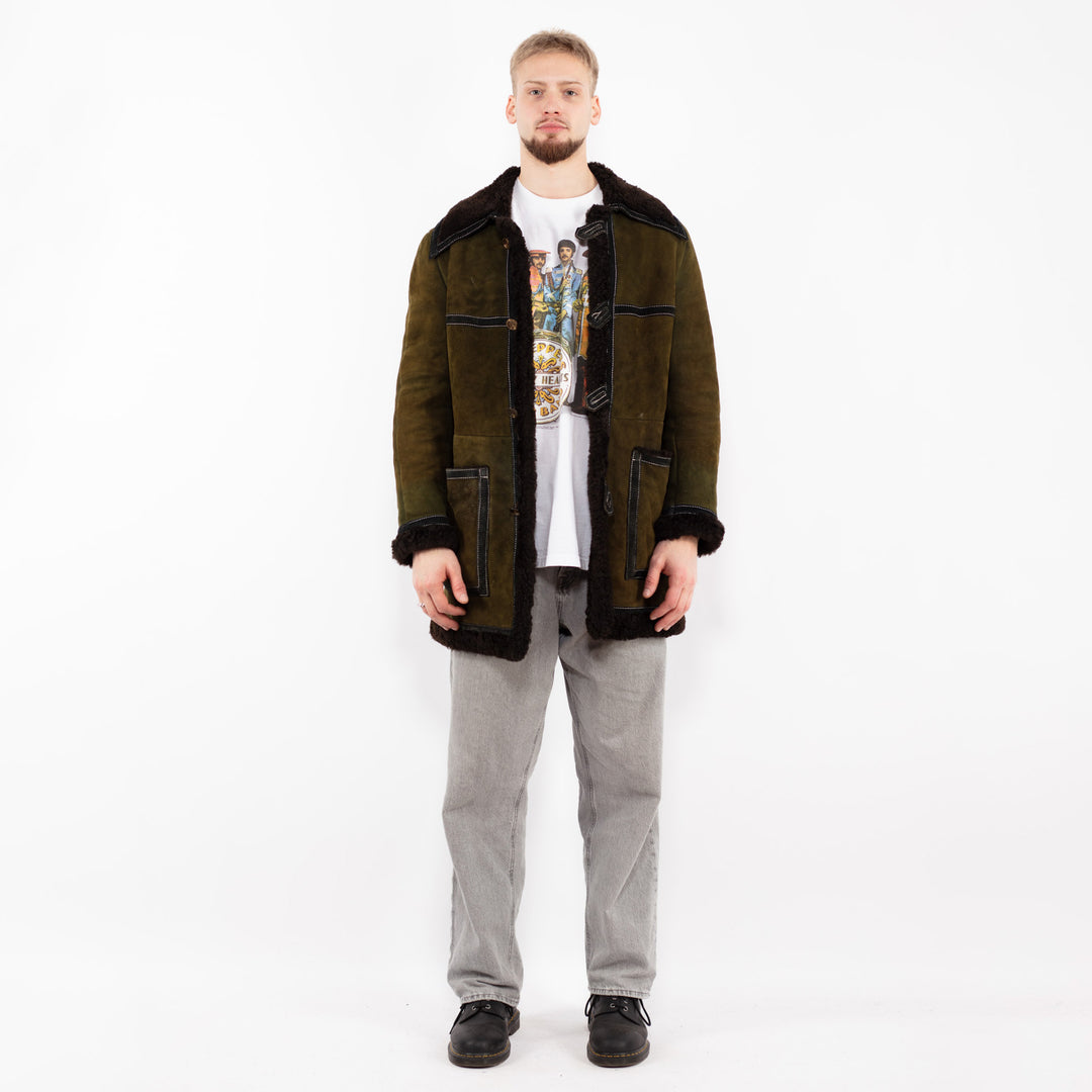 Vintage 70's Men Sheepskin Coat in Green
