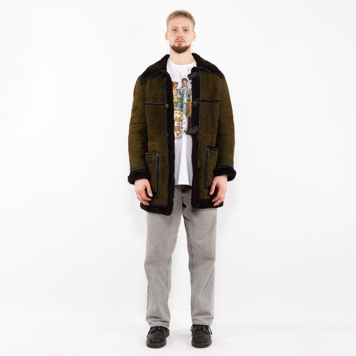 Vintage 70's Men Sheepskin Coat in Green