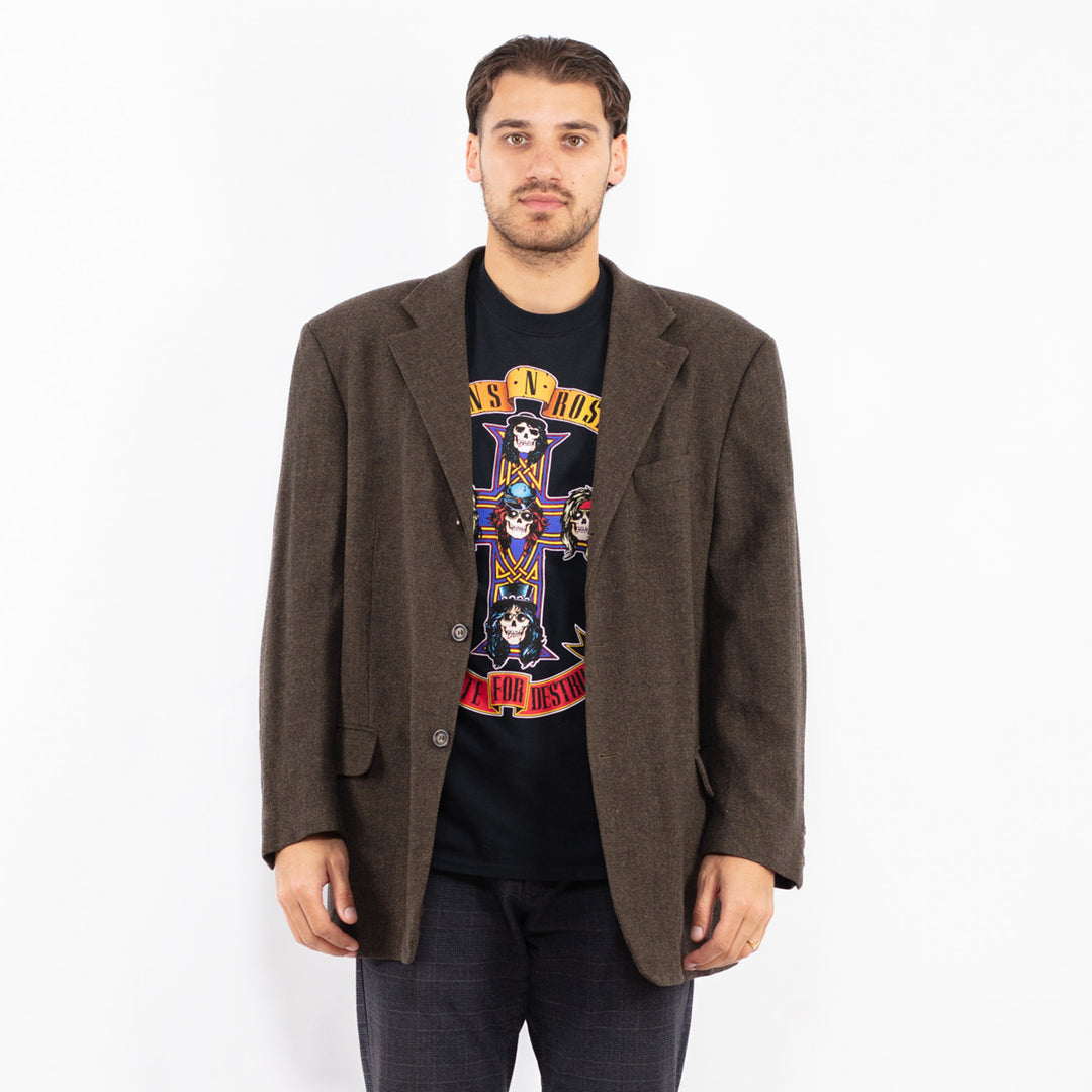 Vintage 00's Men Wool Blend Blazer Jacket in BrownZ2428
