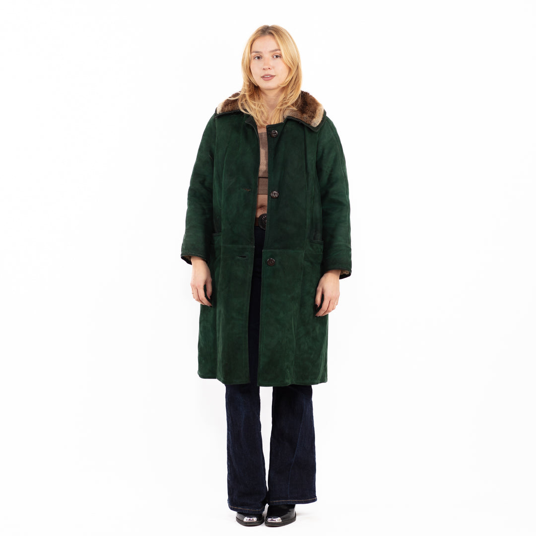 Vintage 70's Women Sheepskin Coat in Green