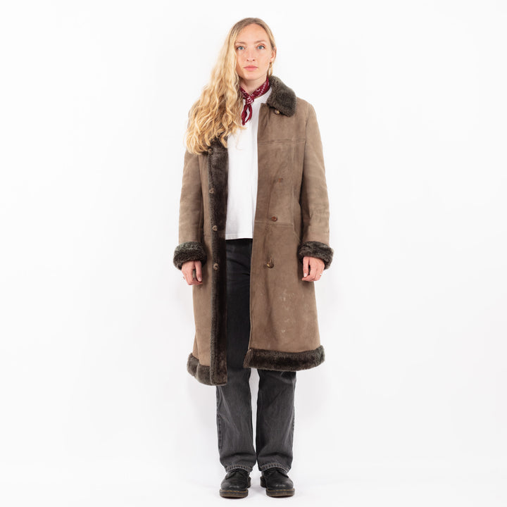 Vintage 70's Women Sheepskin Coat in Brown
