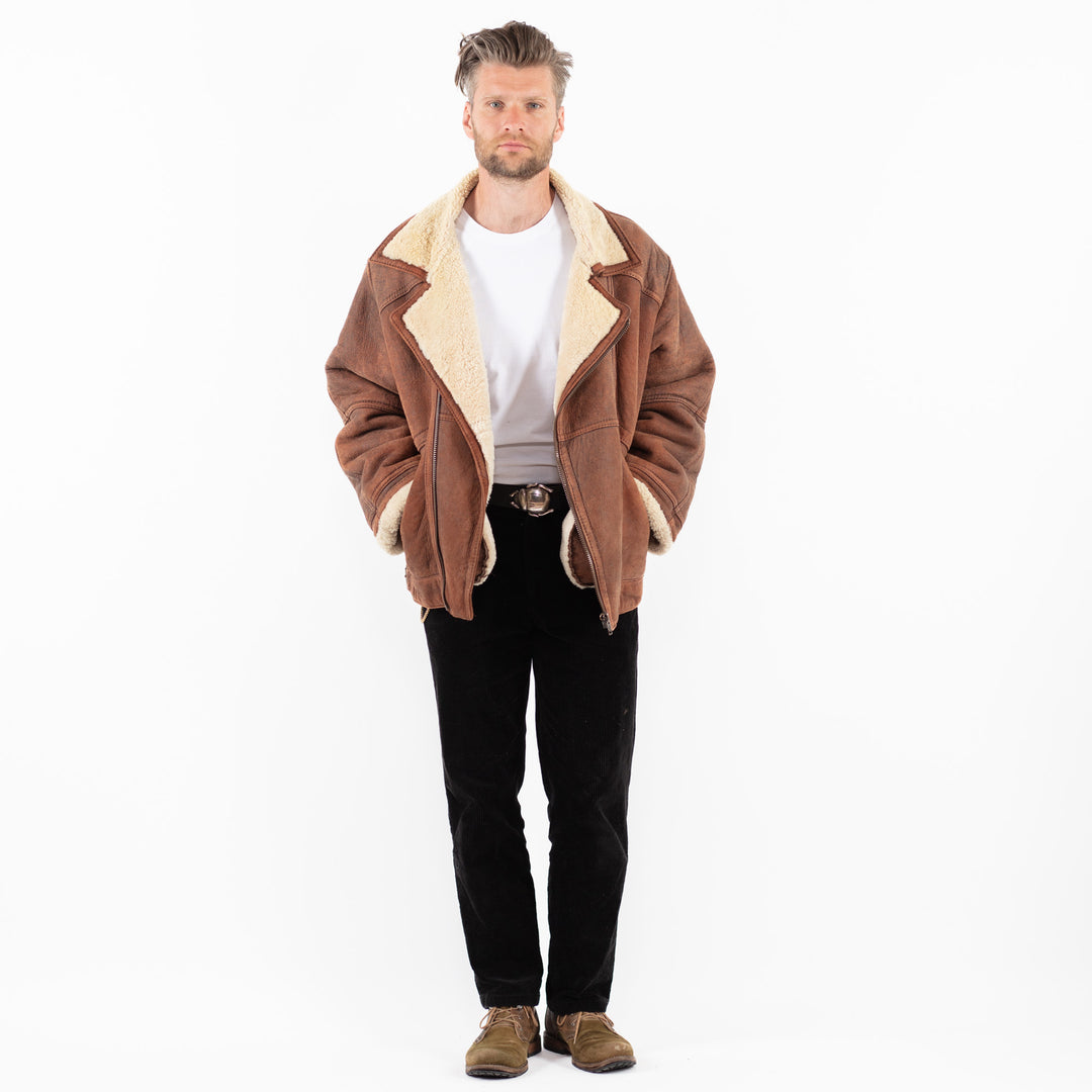 Vintage 90's Men Sheepskin Jacket in BrownZ1891
