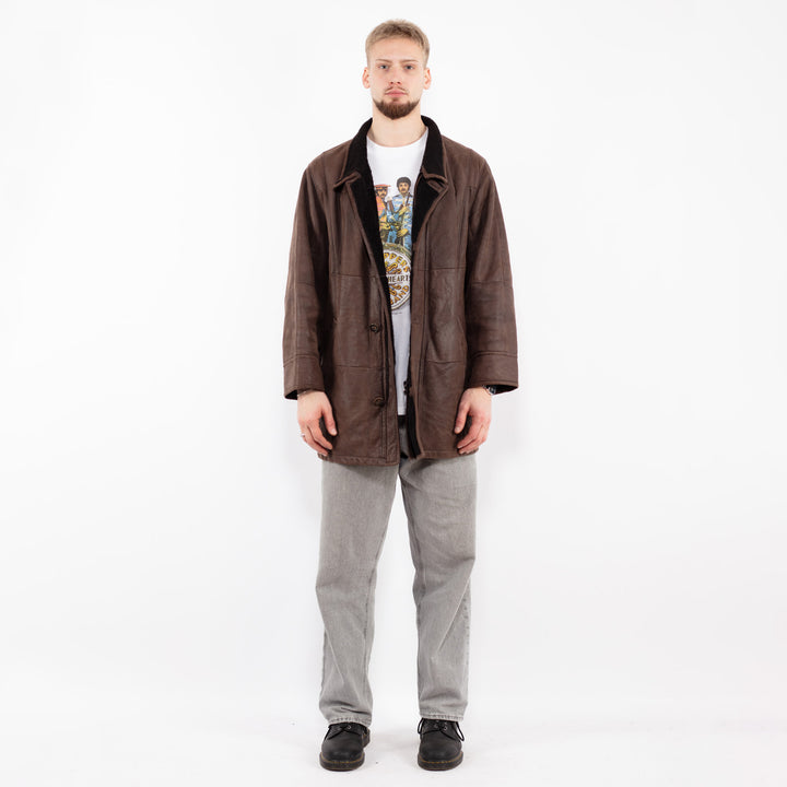 Vintage 00's Men Sheepskin Coat in Brown