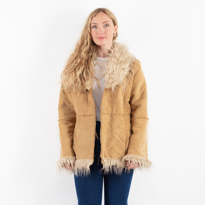Vintage 00's Women Faux Sheepskin Coat in BeigeV9924