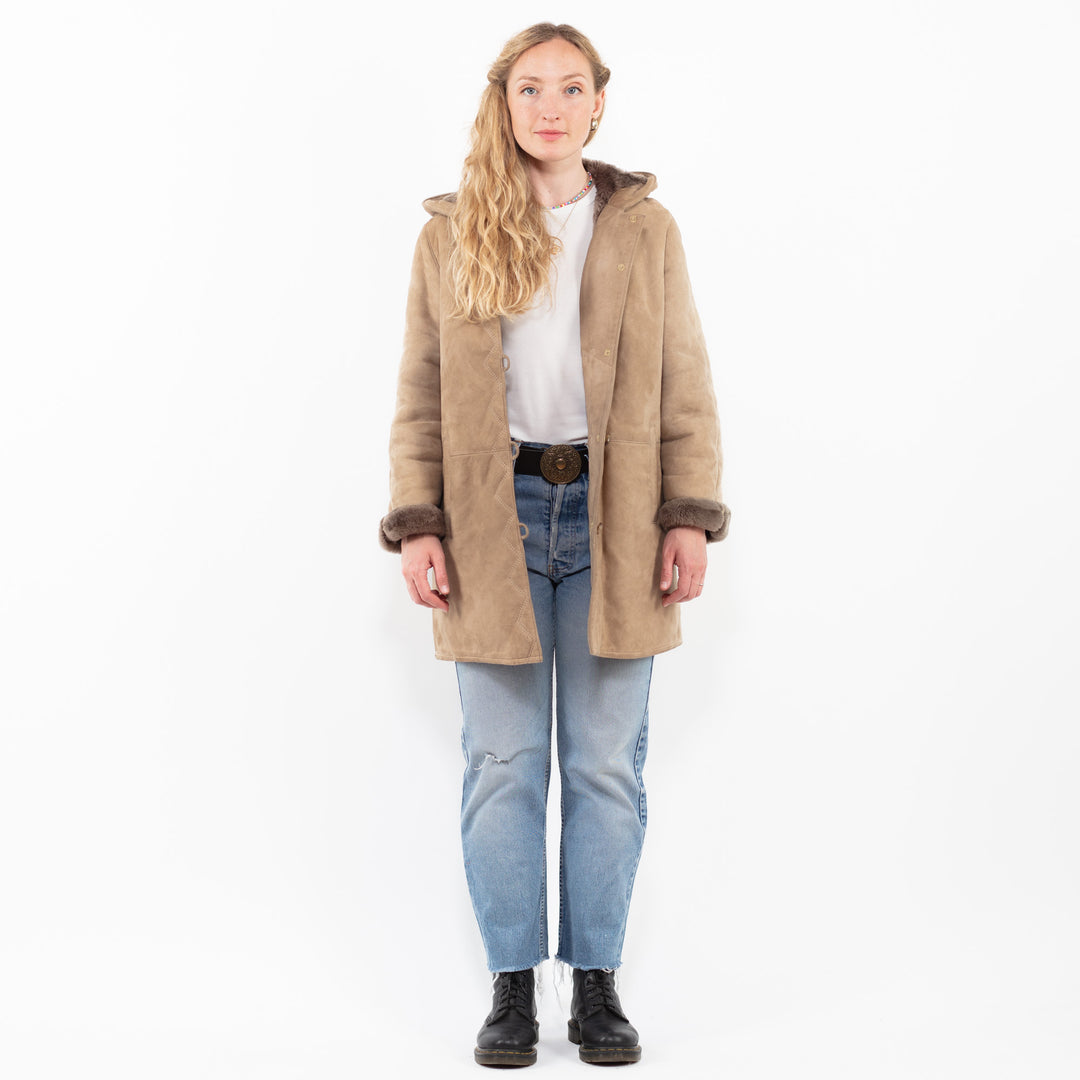 Vintage 90's Women Sheepskin Coat in BeigeA0324
