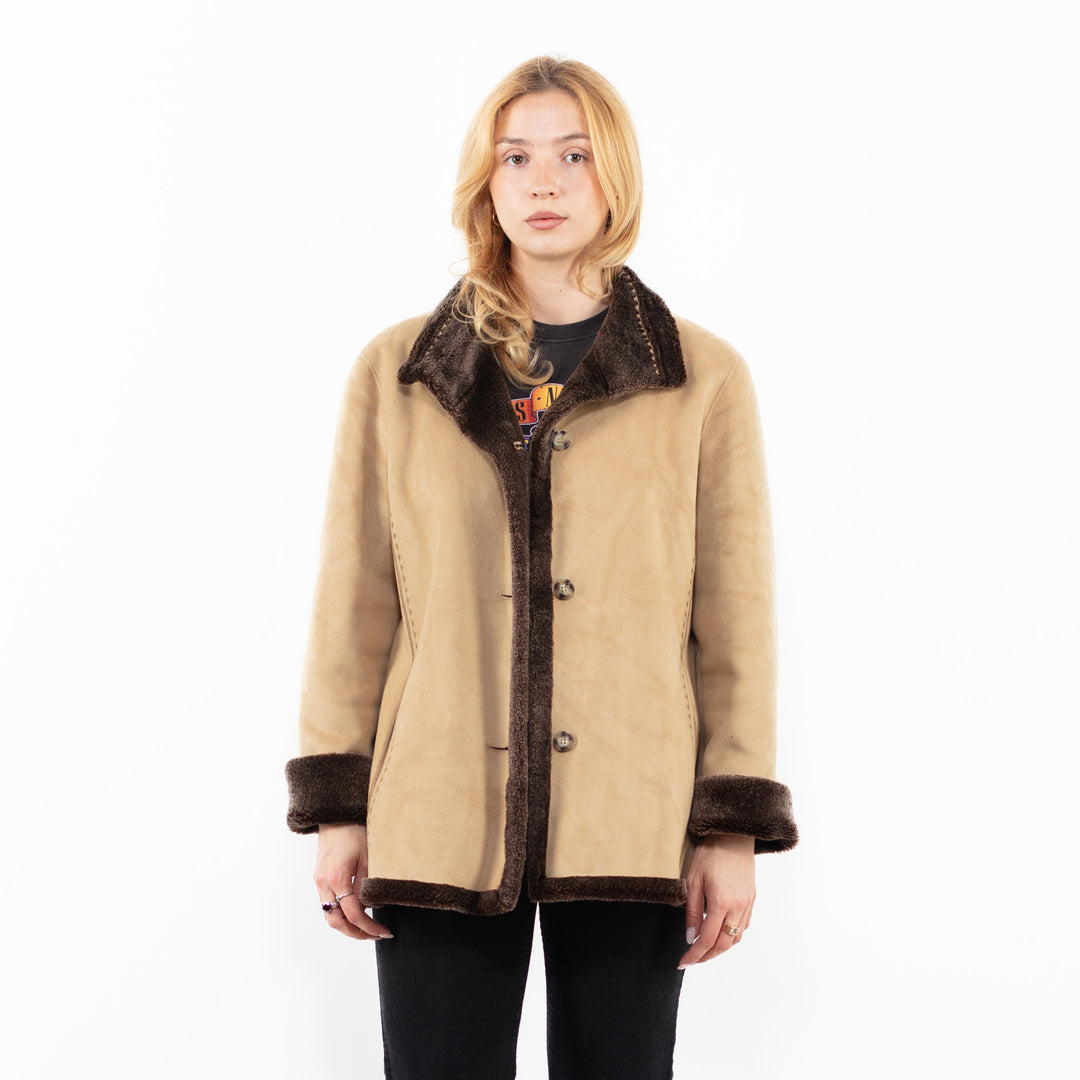 Vintage 00's Women Faux Sheepskin Jacket in BeigeA0219