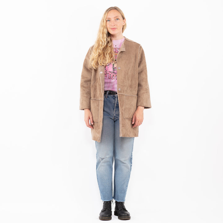 Vintage 00's Women Faux Sheepskin Coat in BeigeA0574