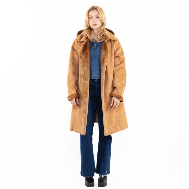 Vintage 90's Women Faux Sheepskin Coat in BeigeA0114