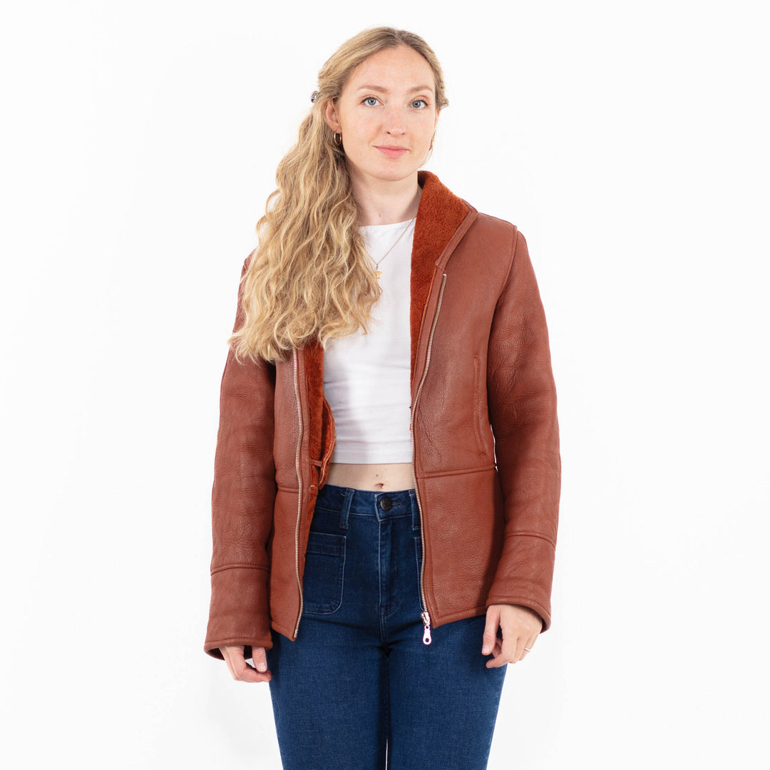 Vintage 90's Women Sheepskin Jacket in Brown