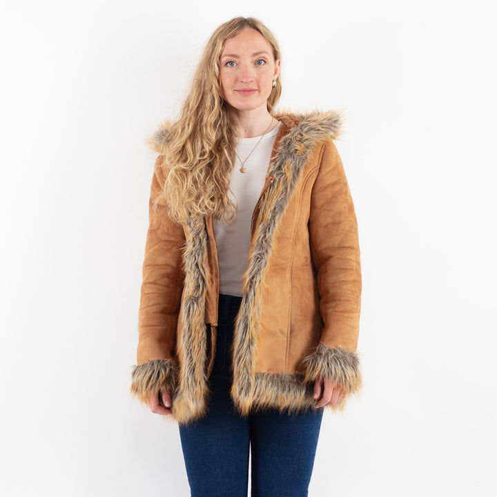 Vintage 00's Women Faux Sheepskin Coat in BeigeV9925