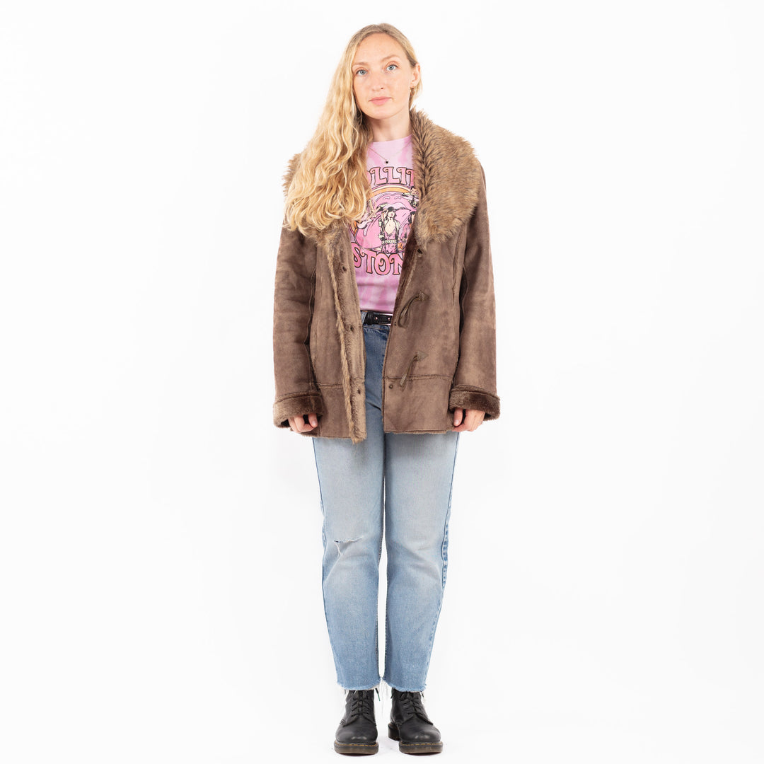 Vintage 00's Women Faux Sheepskin Jacket in BrownA0575