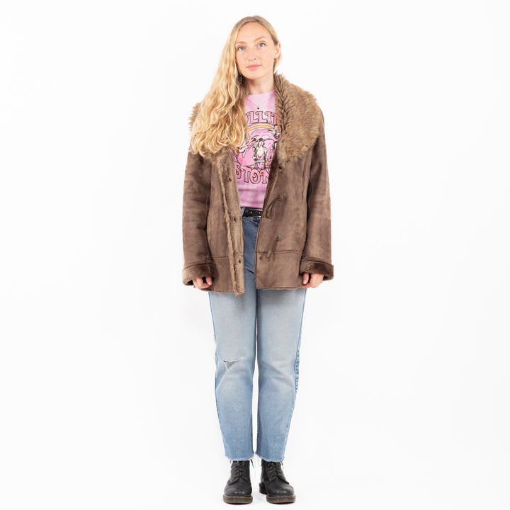 Vintage 00's Women Faux Sheepskin Jacket in BrownA0575