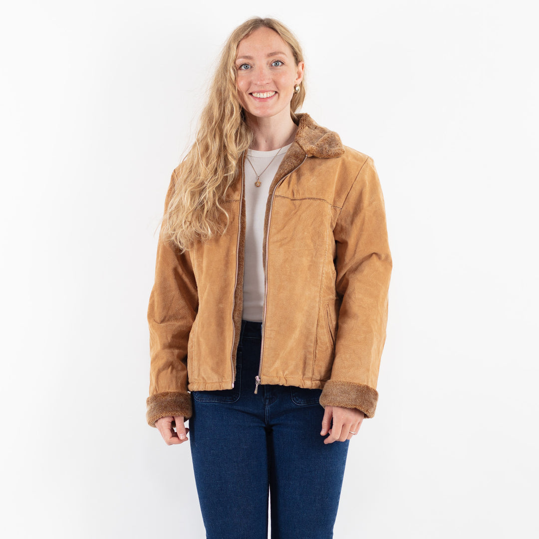 Vintage 00's Women Suede Sherpa Jacket in BeigeV9926